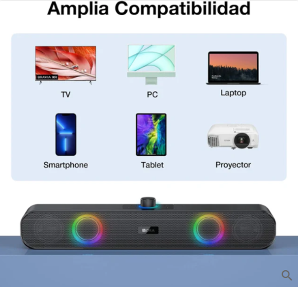 Altavoz Bluetooth portátil para PC 2400 mAh Altavoces inalámbricos para computadora de 1 hora Soporte RGB 3,5 mm AUX TF USB para uso en interiores, hogar y fiestas